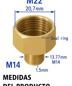 Acople Hembra M22 x M14 Macho Bronce Adaptador Conector Roscado